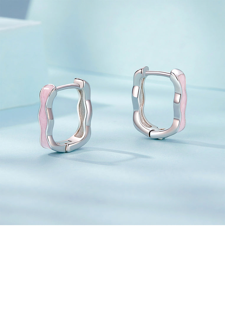 925 Sterling Silver Fashion Simple Enamel Pink Wave Geometric Earrings - Vibrant Color