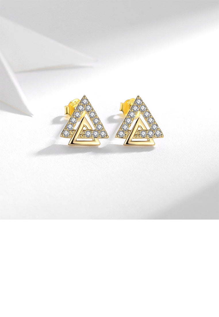 925 Sterling Silver Plated Gold Fashion Simple Triangle Geometric Stud Earrings with Cubic Zirconia - Luxurious Look