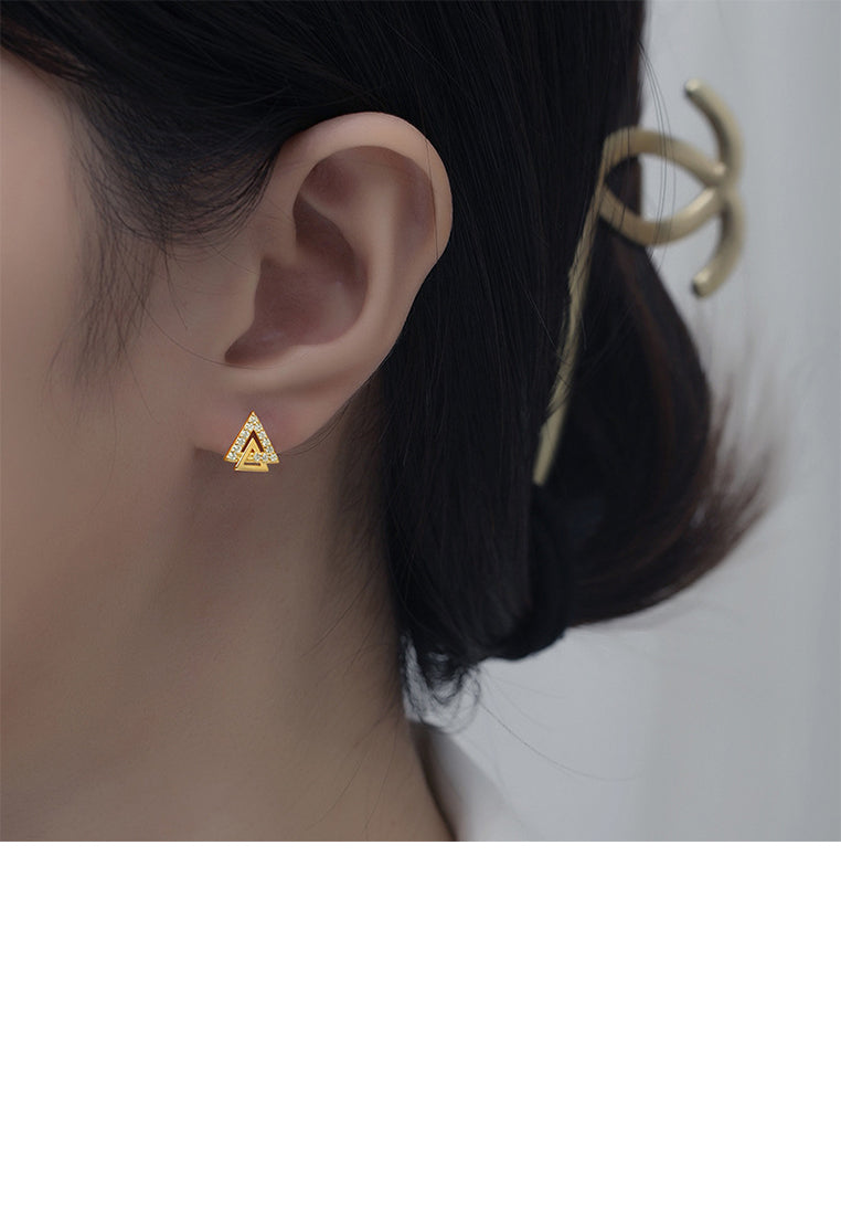 925 Sterling Silver Plated Gold Fashion Simple Triangle Geometric Stud Earrings with Cubic Zirconia - Luxurious Look
