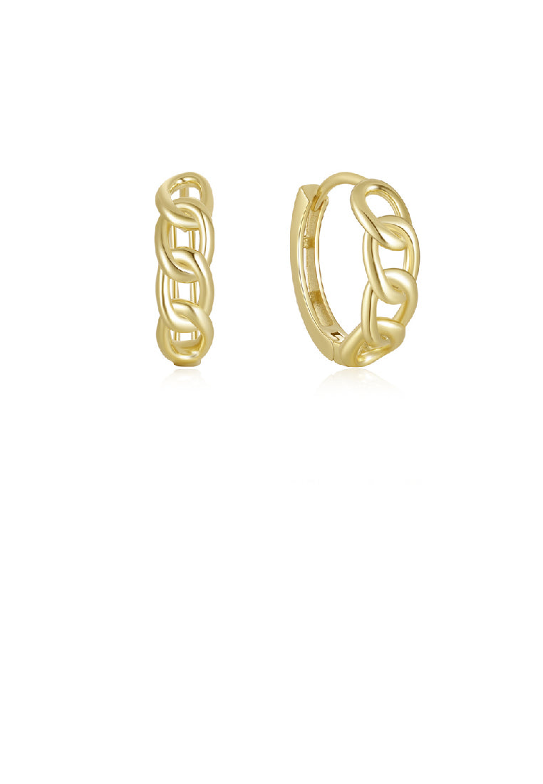 925 Sterling Silver Plated Gold Simple Personality Geometric Chain Circle Stud Earrings