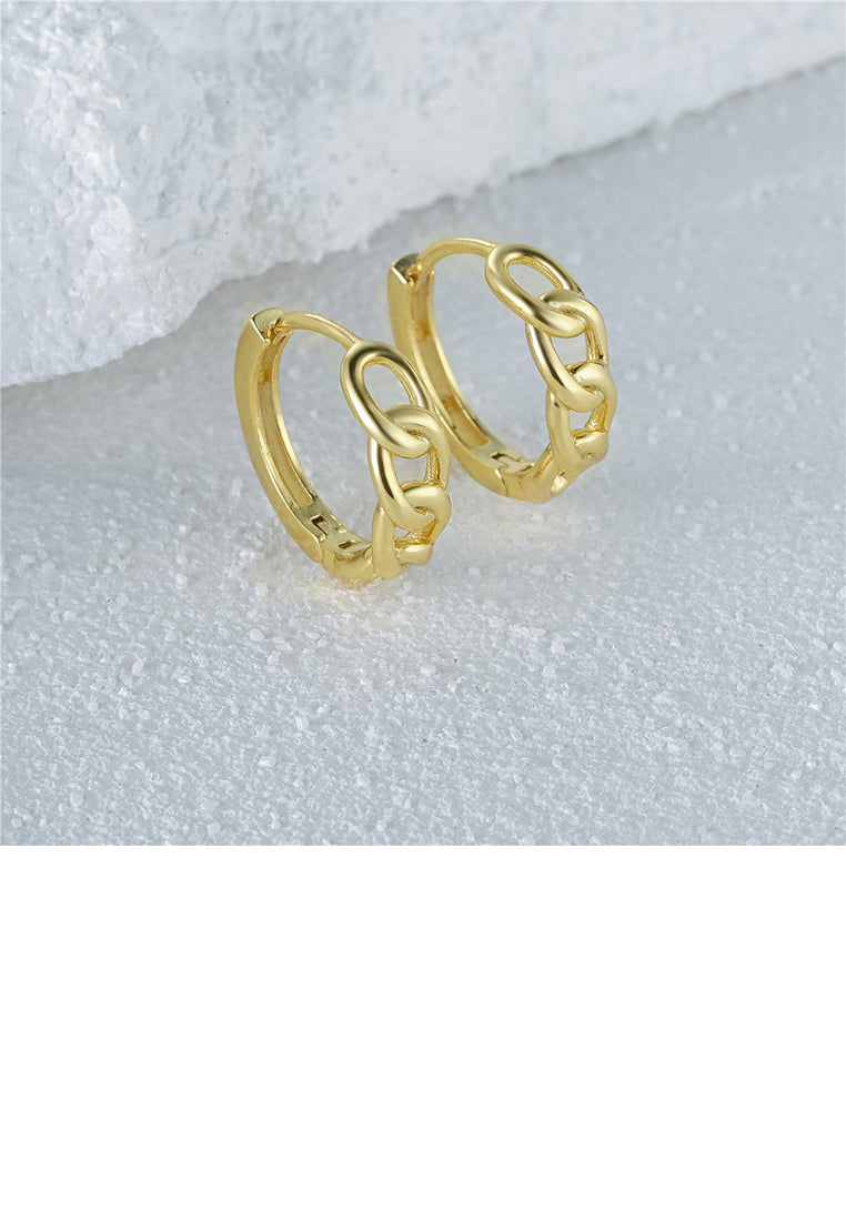 925 Sterling Silver Plated Gold Simple Personality Geometric Chain Circle Stud Earrings