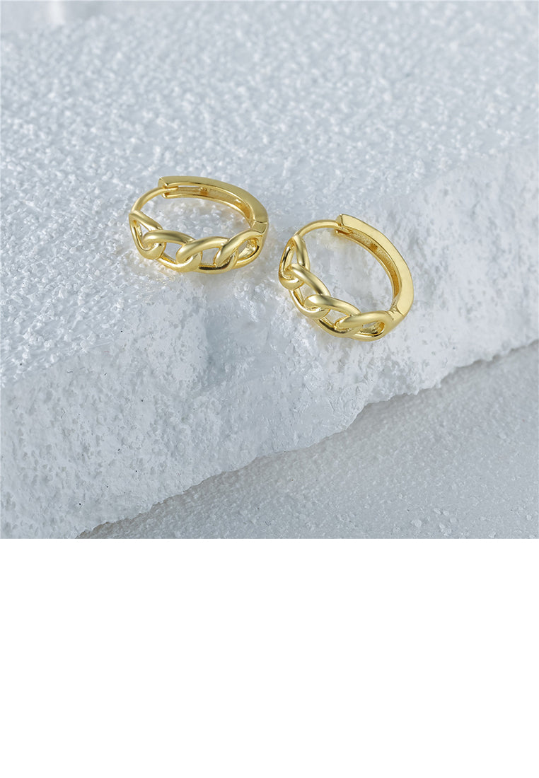 925 Sterling Silver Plated Gold Simple Personality Geometric Chain Circle Stud Earrings