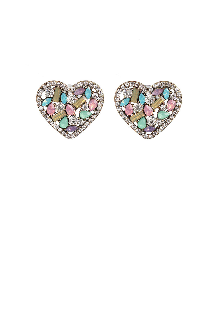 Simple Brilliant Plated Gold Heart-shaped Stud Earrings with Colored Cubic Zirconia - Luxurious Look