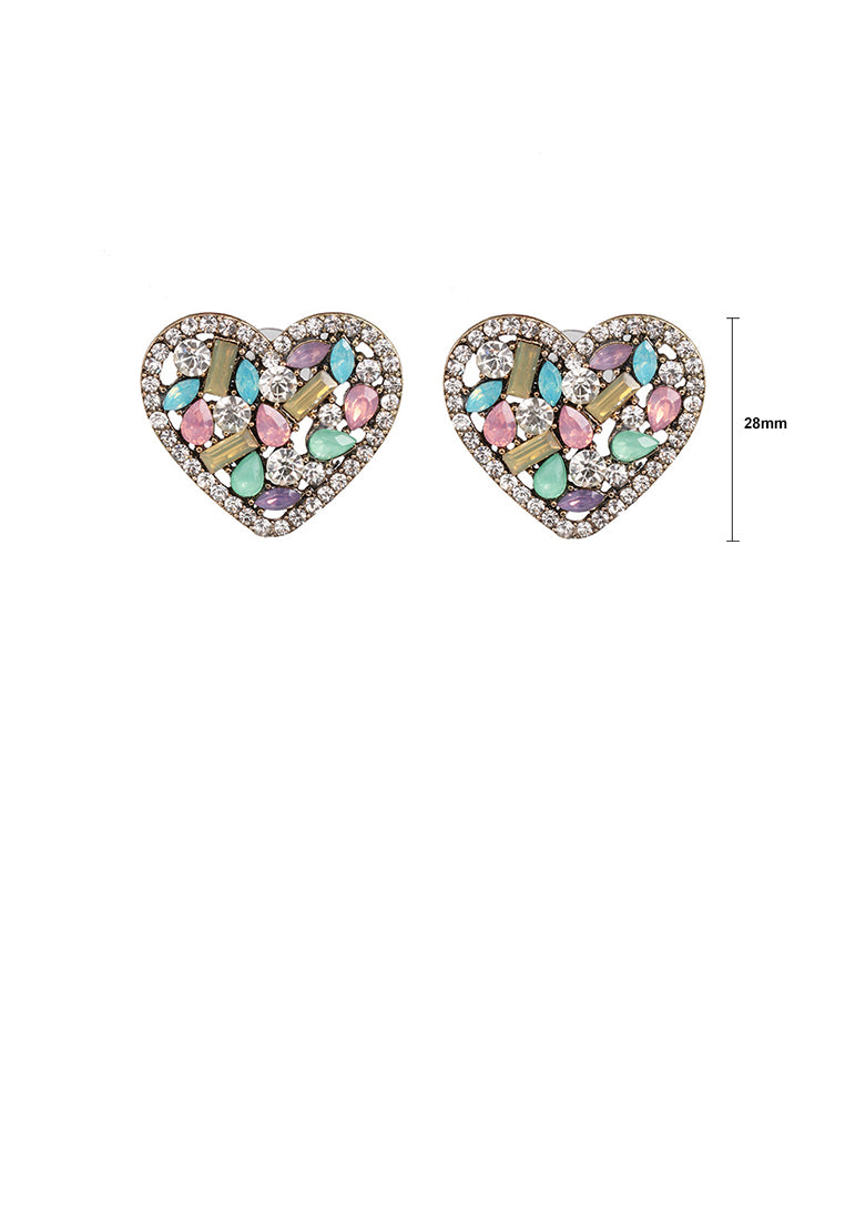 Simple Brilliant Plated Gold Heart-shaped Stud Earrings with Colored Cubic Zirconia - Luxurious Look