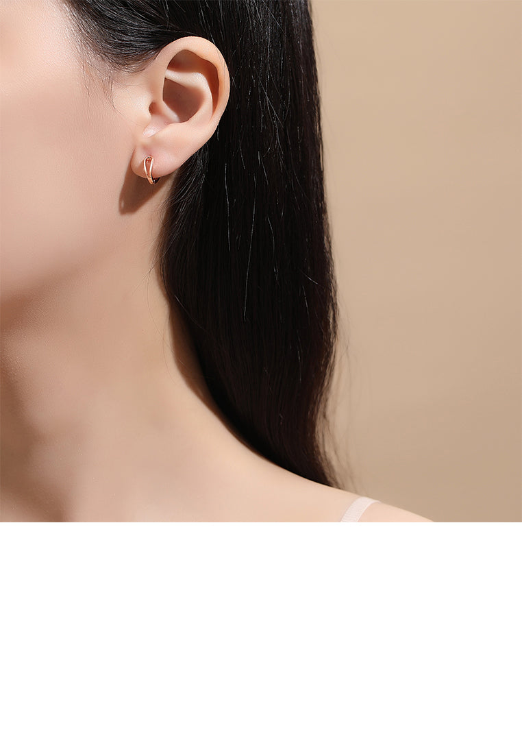 925 Sterling Silver Plated Rose Gold Simple Personalized Double Layer Geometric Earrings