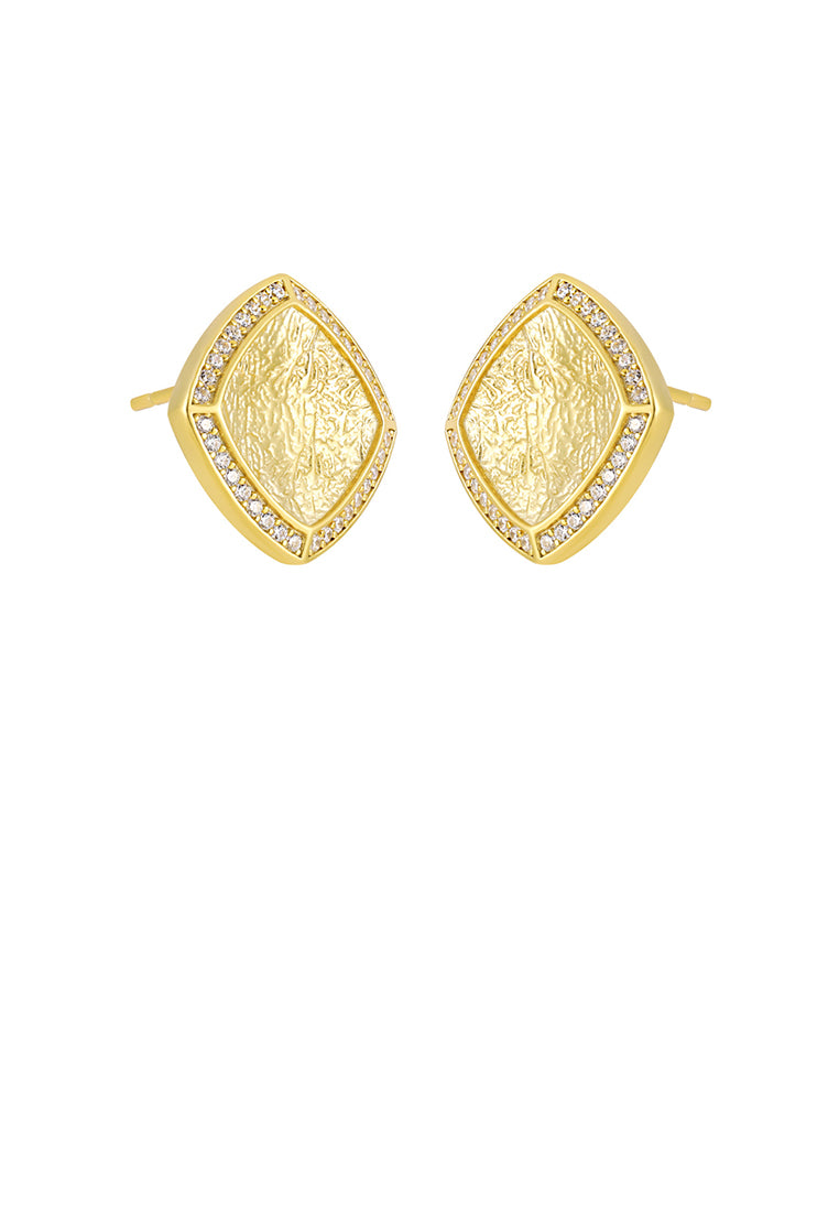 925 Sterling Silver Plated Gold Fashion Simple Pattern Geometric Rhombus Earrings with Cubic Zirconia - Luxurious Look