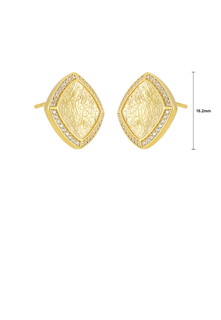 925 Sterling Silver Plated Gold Fashion Simple Pattern Geometric Rhombus Earrings with Cubic Zirconia - Luxurious Look