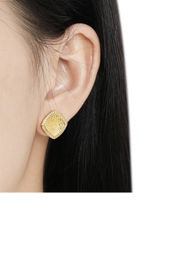 925 Sterling Silver Plated Gold Fashion Simple Pattern Geometric Rhombus Earrings with Cubic Zirconia - Luxurious Look
