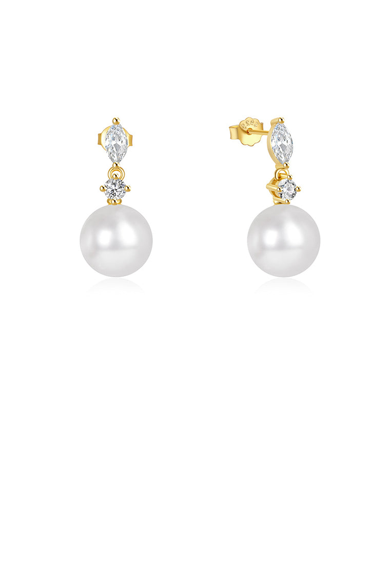 925 Sterling Silver Plated Gold Fashion Elegant Imitation Pearl Geometric Stud Earrings with Cubic Zirconia - Luxurious Look