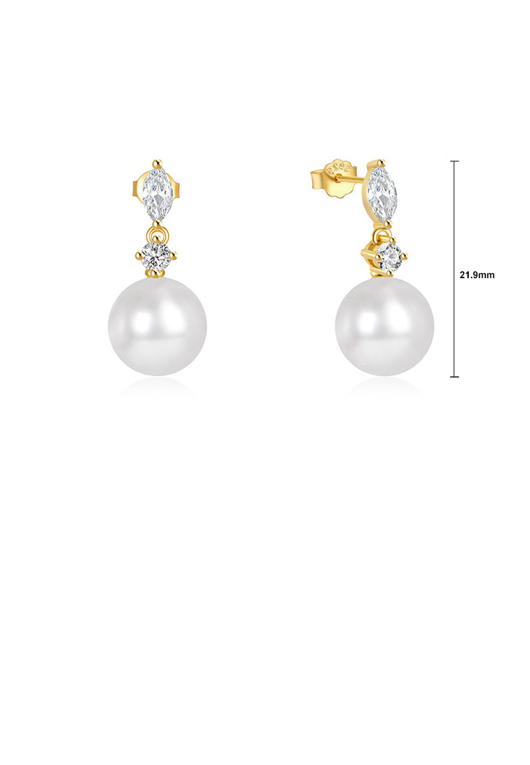 925 Sterling Silver Plated Gold Fashion Elegant Imitation Pearl Geometric Stud Earrings with Cubic Zirconia - Luxurious Look