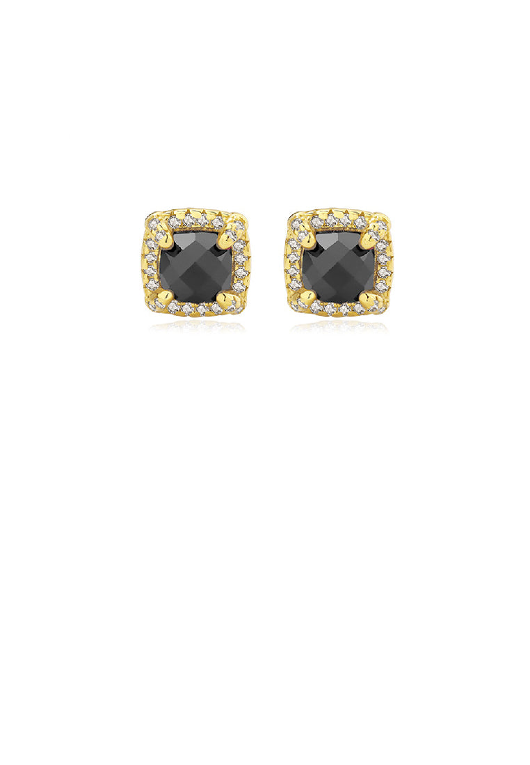 925 Sterling Silver Plated Gold Simple Fashion Black Geometric Square Stud Earrings with Cubic Zirconia - Luxurious Look