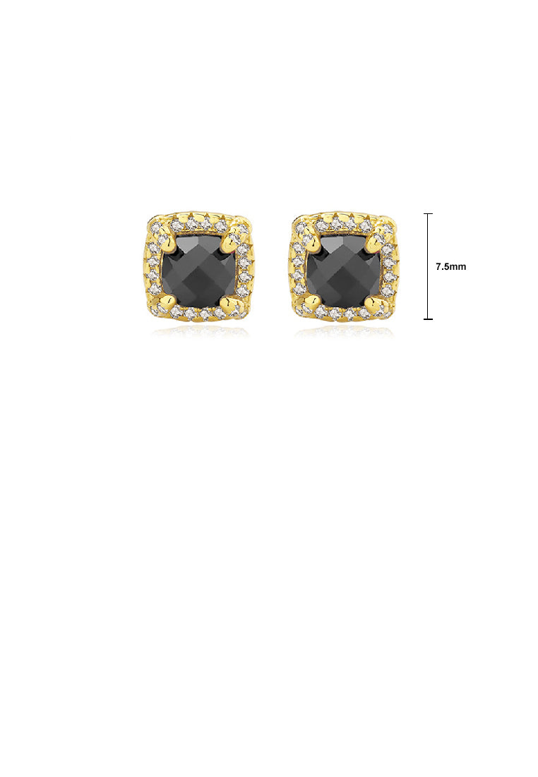 925 Sterling Silver Plated Gold Simple Fashion Black Geometric Square Stud Earrings with Cubic Zirconia - Luxurious Look