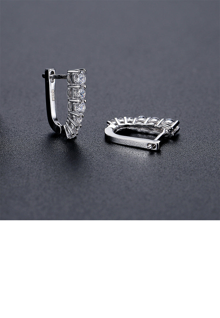 925 Sterling Silver Simple Fashion U-shaped Geometric Earrings with Cubic Zirconia - Luxurious Look