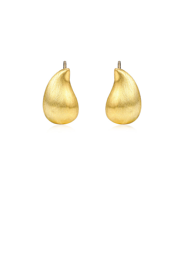 925 Sterling Silver Plated Gold Simple and Fashion Frosted Water Drop-shaped Stud Earrings