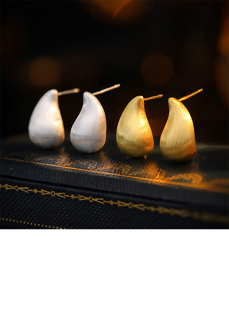 925 Sterling Silver Plated Gold Simple and Fashion Frosted Water Drop-shaped Stud Earrings