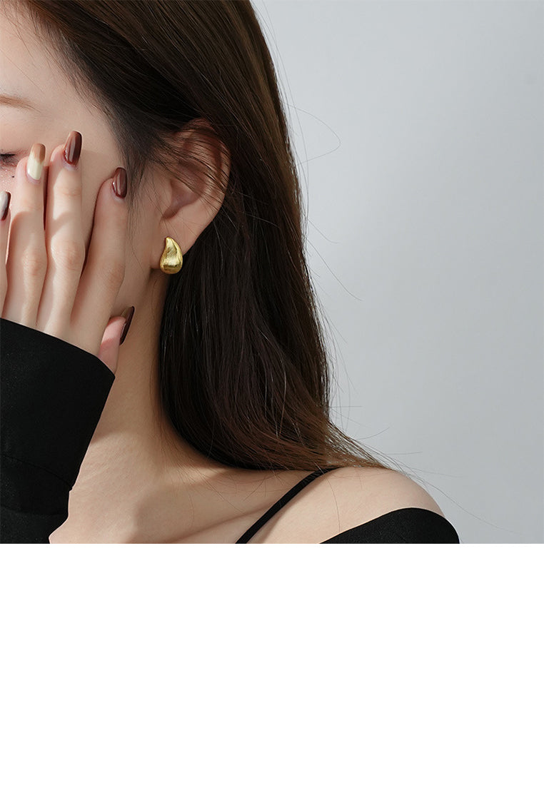 925 Sterling Silver Plated Gold Simple and Fashion Frosted Water Drop-shaped Stud Earrings