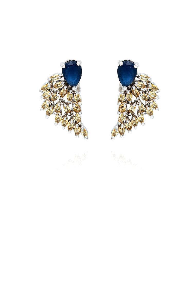 Fashion Temperament Angel Wing Stud Earrings with Yellow Cubic Zirconia - Luxurious Look