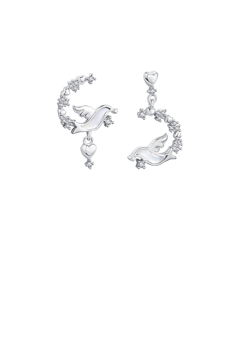 925 Sterling Silver Fashion Simple Bird Circle Asymmetric Stud Earrings with Cubic Zirconia - Luxurious Look