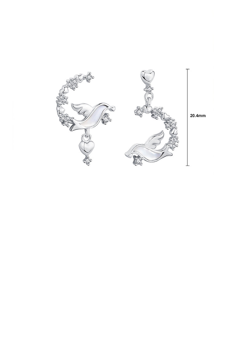 925 Sterling Silver Fashion Simple Bird Circle Asymmetric Stud Earrings with Cubic Zirconia - Luxurious Look