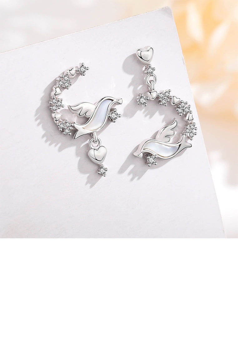 925 Sterling Silver Fashion Simple Bird Circle Asymmetric Stud Earrings with Cubic Zirconia - Luxurious Look