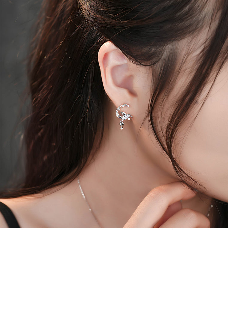 925 Sterling Silver Fashion Simple Bird Circle Asymmetric Stud Earrings with Cubic Zirconia - Luxurious Look