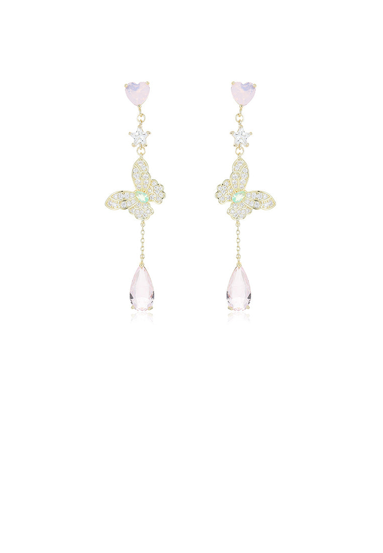 Fashion Elegant Plated Gold Butterfly Tassel Water Drop Earrings with Cubic Zirconia - Luxurious Look