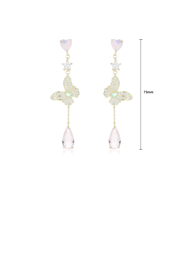 Fashion Elegant Plated Gold Butterfly Tassel Water Drop Earrings with Cubic Zirconia - Luxurious Look