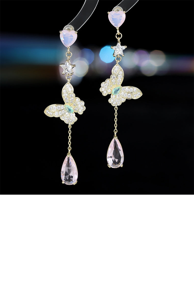 Fashion Elegant Plated Gold Butterfly Tassel Water Drop Earrings with Cubic Zirconia - Luxurious Look