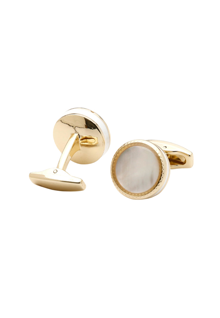 Men's Cufflinks High Quality Luxury Shell-Inlaid Gold Round Button Jewelry Pair