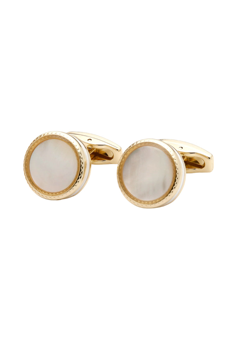 Men's Cufflinks High Quality Luxury Shell-Inlaid Gold Round Button Jewelry Pair