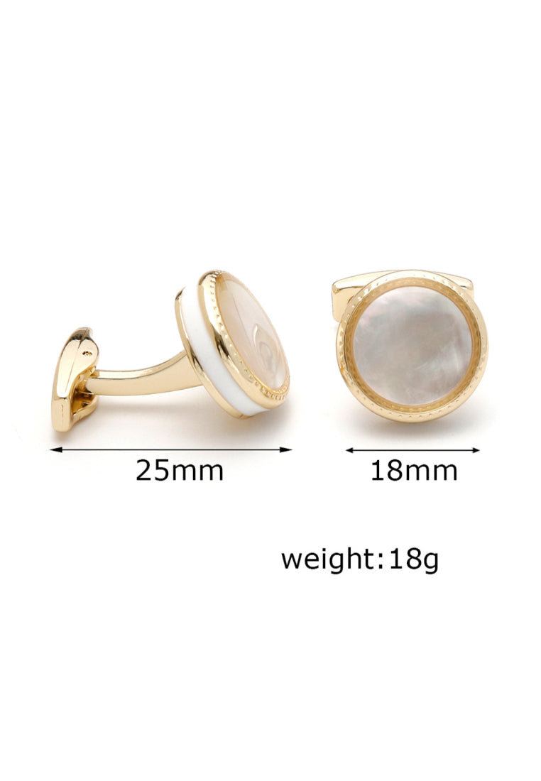 Men's Cufflinks High Quality Luxury Shell-Inlaid Gold Round Button Jewelry Pair