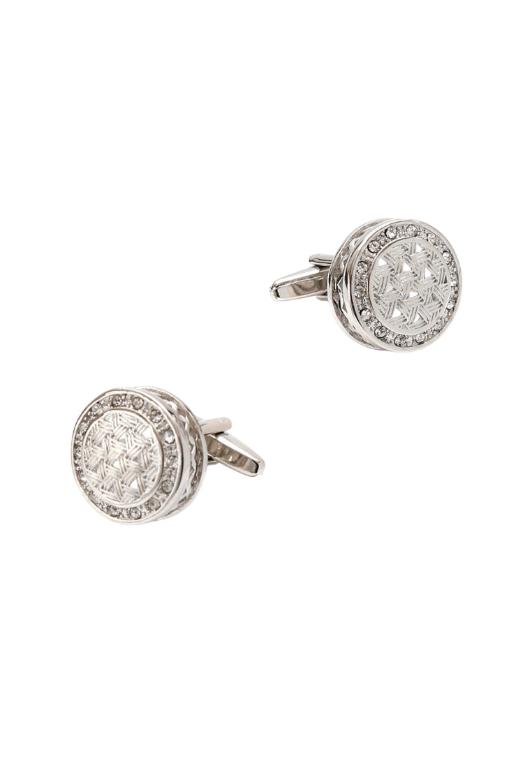 Men's Cufflinks High Quality French Retro Light Luxury White Diamond Silver Round Jewelry Pair