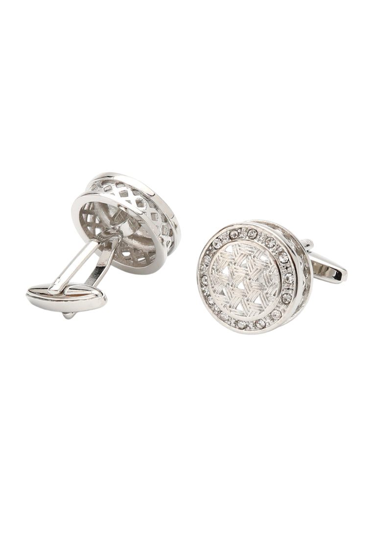 Men's Cufflinks High Quality French Retro Light Luxury White Diamond Silver Round Jewelry Pair
