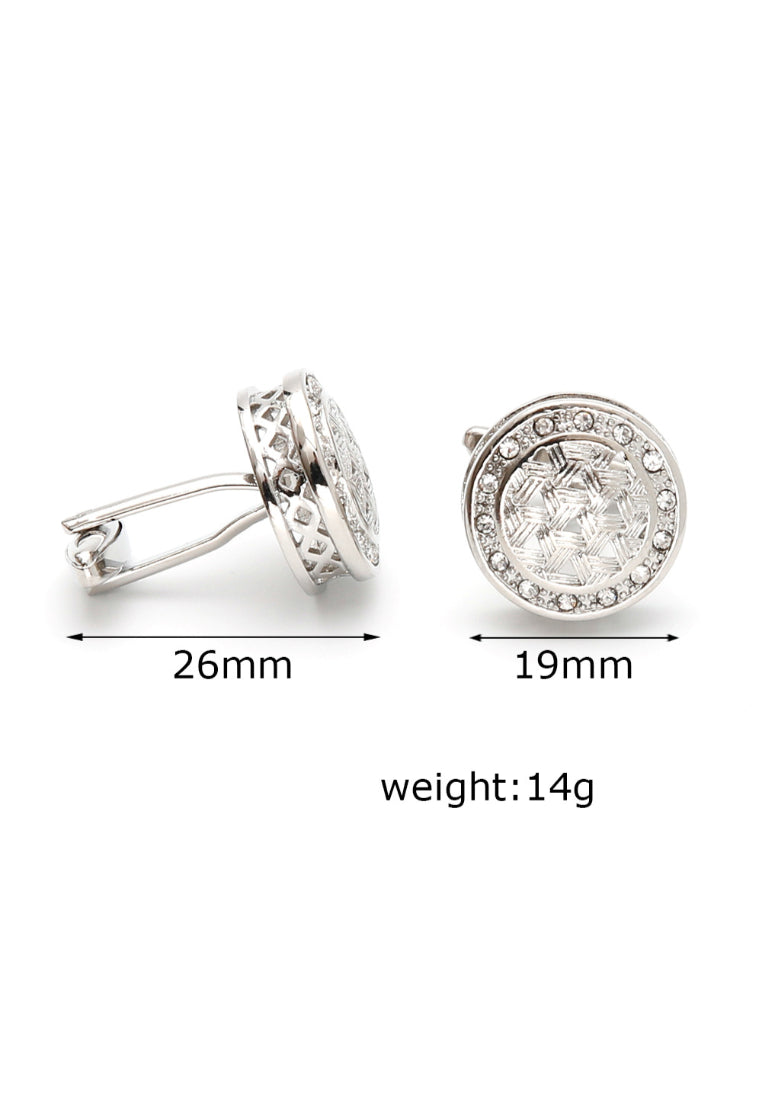 Men's Cufflinks High Quality French Retro Light Luxury White Diamond Silver Round Jewelry Pair