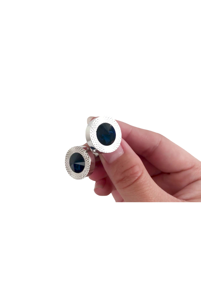 Men's Cufflinks High Quality Light Luxury Blue Crystal Round Silver Shirt Accessories Pair