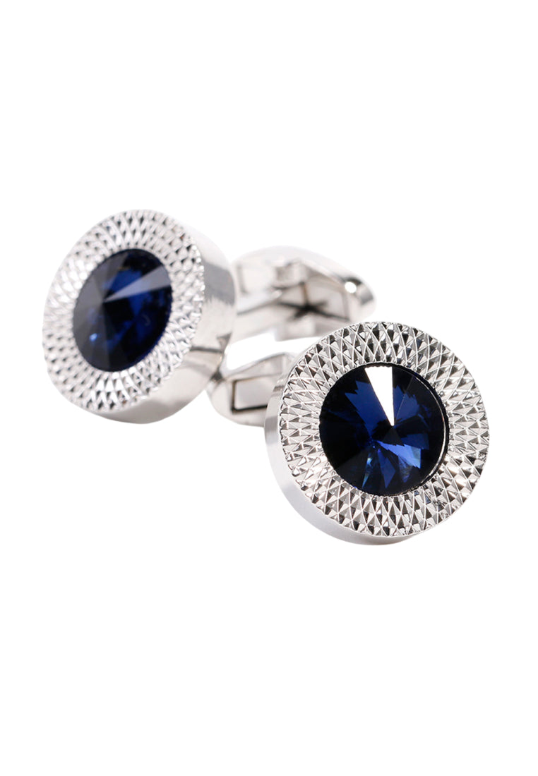 Men's Cufflinks High Quality Light Luxury Blue Crystal Round Silver Shirt Accessories Pair