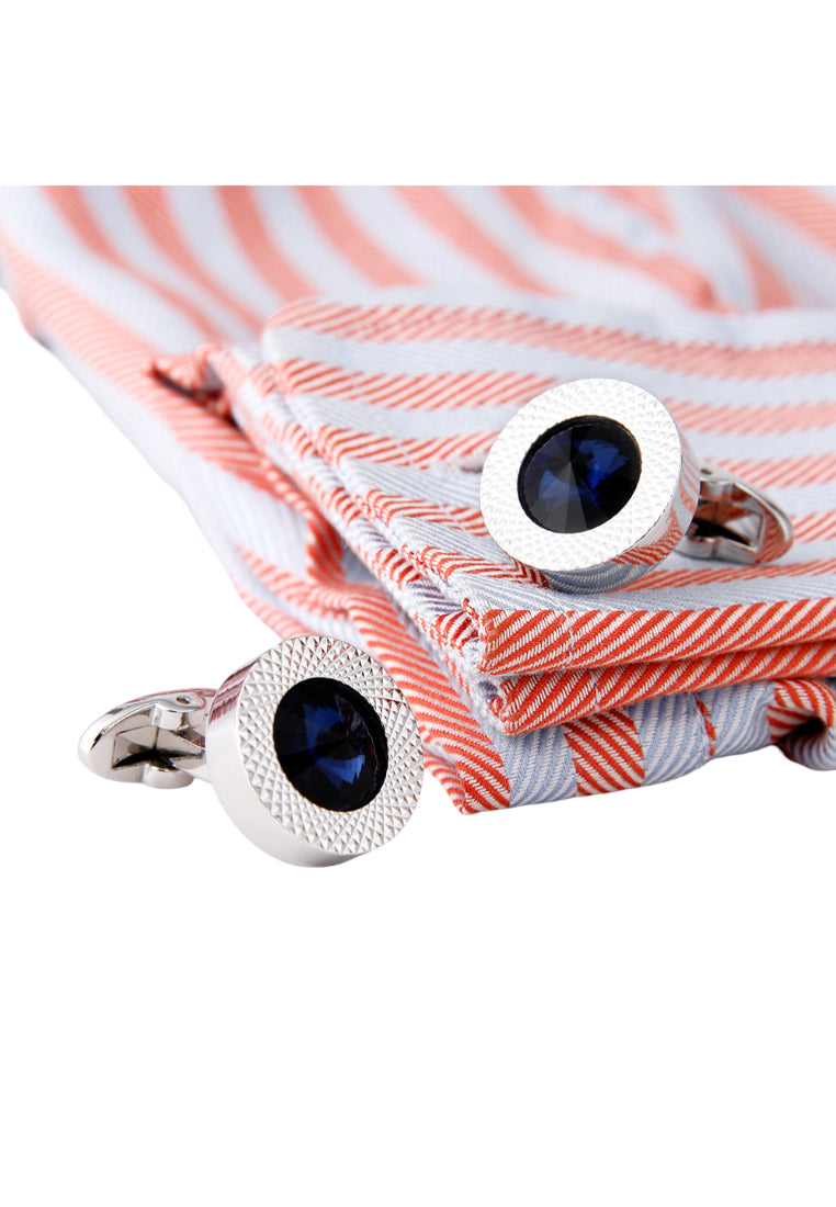 Men's Cufflinks High Quality Light Luxury Blue Crystal Round Silver Shirt Accessories Pair