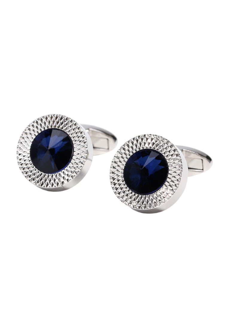 Men's Cufflinks High Quality Light Luxury Blue Crystal Round Silver Shirt Accessories Pair