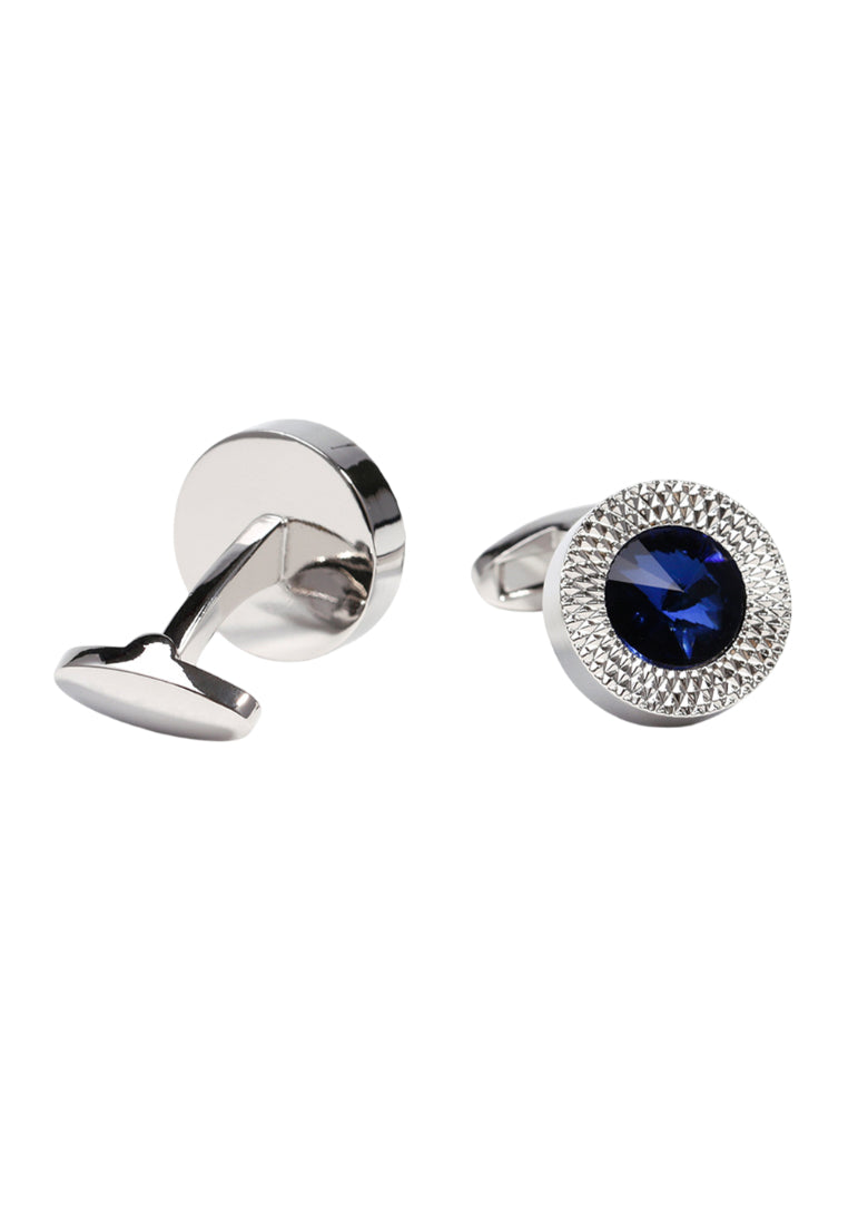 Men's Cufflinks High Quality Light Luxury Blue Crystal Round Silver Shirt Accessories Pair