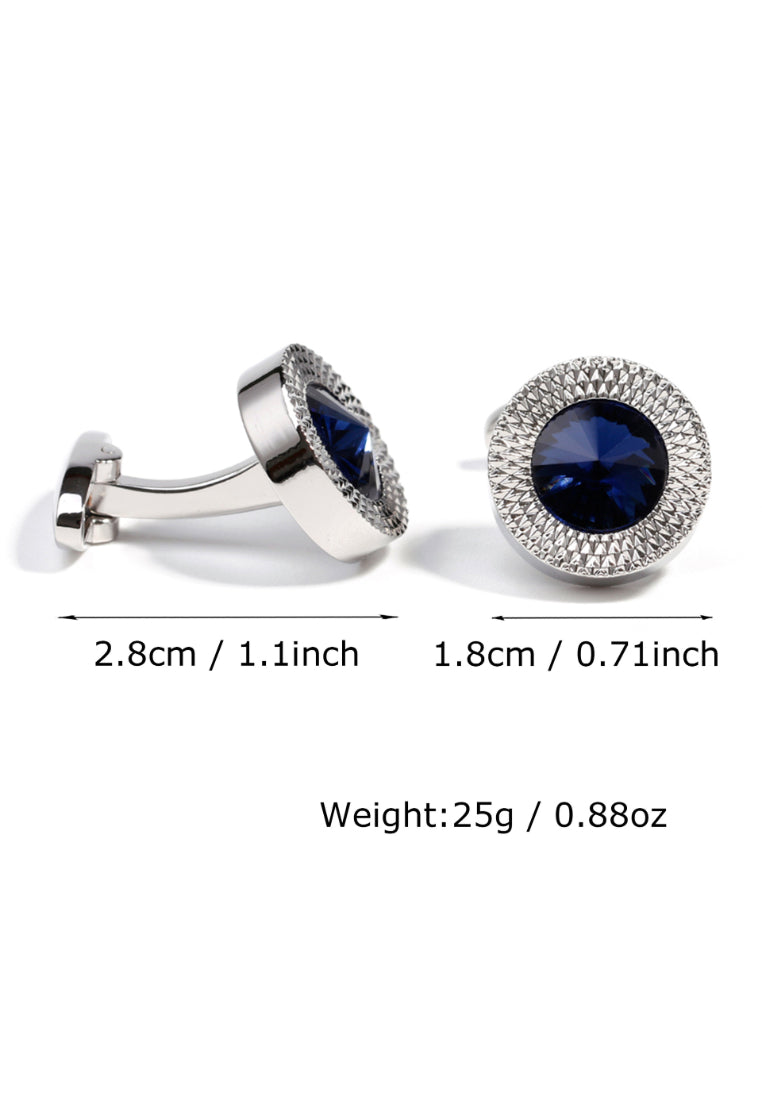 Men's Cufflinks High Quality Light Luxury Blue Crystal Round Silver Shirt Accessories Pair