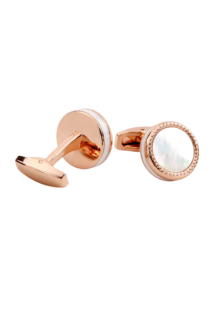 Men's Cufflinks Luxury Inlaid Shell Rose Gold Round Copper Button Jewelry Pair