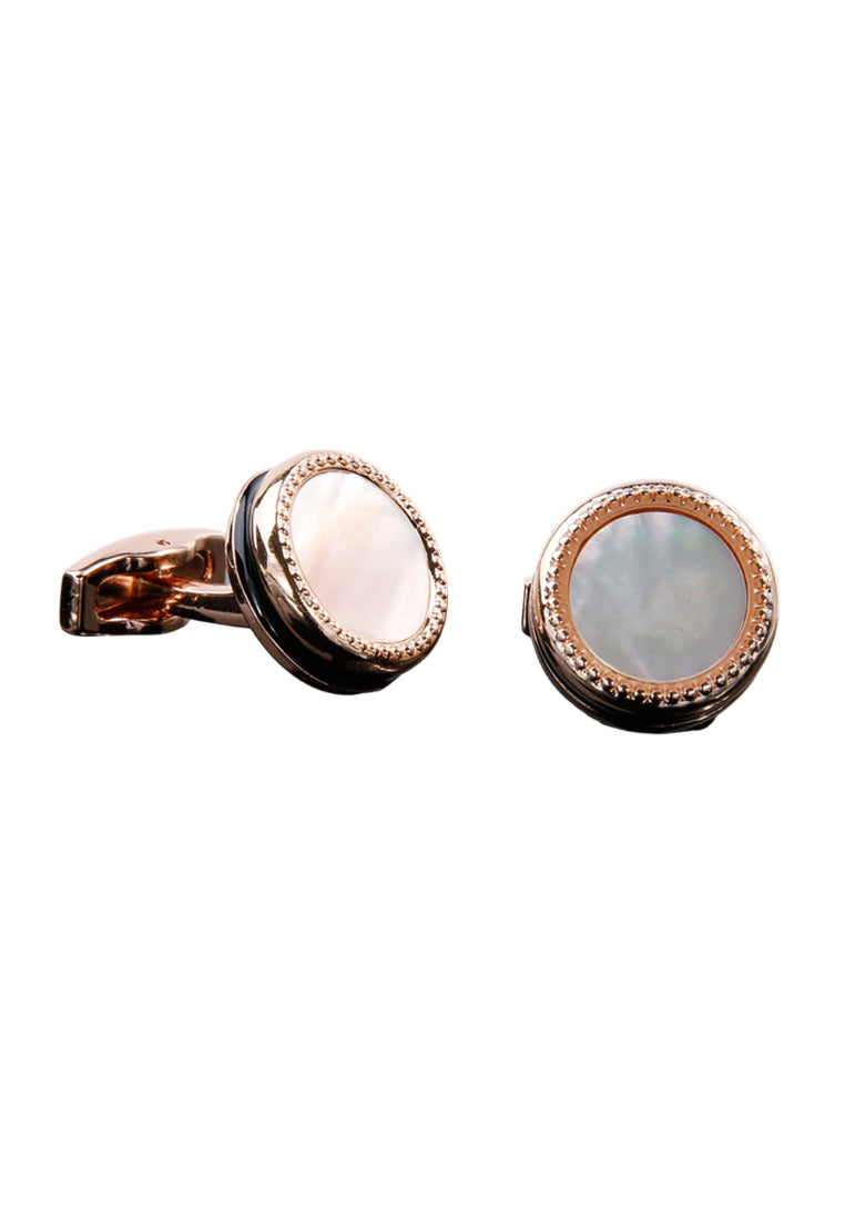 Men's Cufflinks Luxury Inlaid Shell Rose Gold Round Copper Button Jewelry Pair