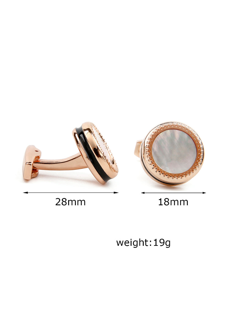Men's Cufflinks Luxury Inlaid Shell Rose Gold Round Copper Button Jewelry Pair