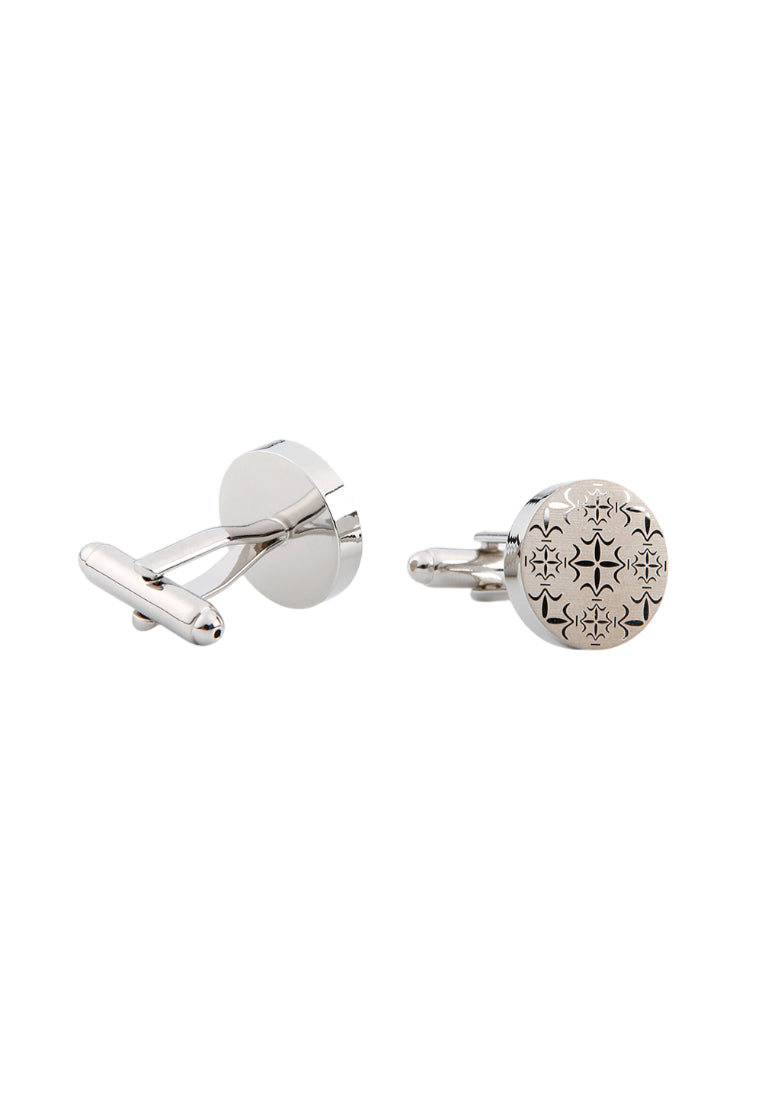 Men's Shirt Cufflinks Silver Round Laser Laser Patterned Sleeve Nails