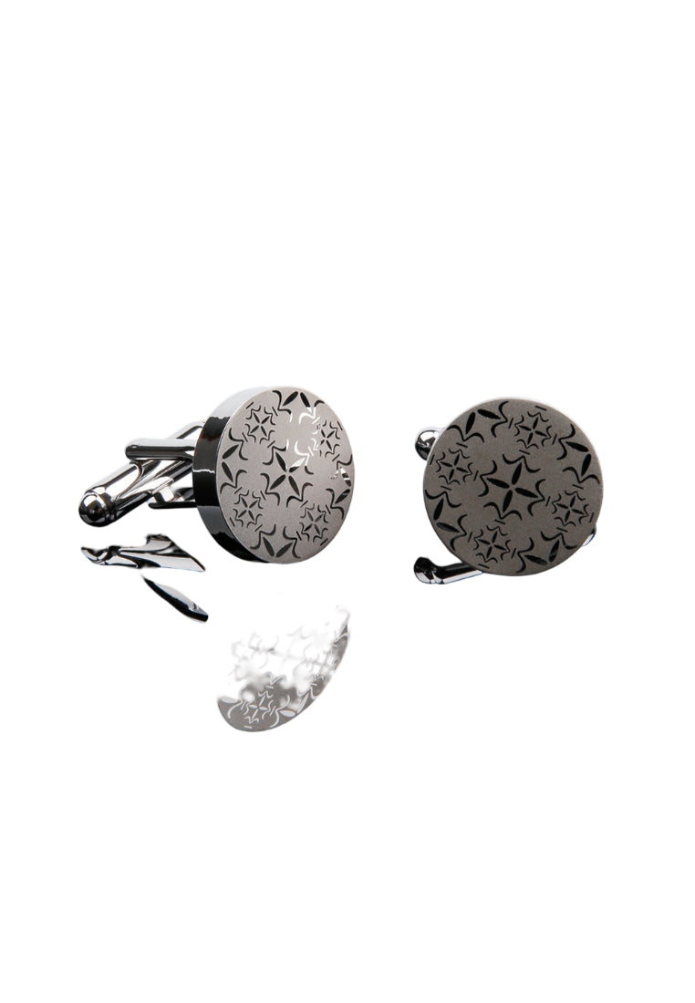 Men's Shirt Cufflinks Silver Round Laser Laser Patterned Sleeve Nails