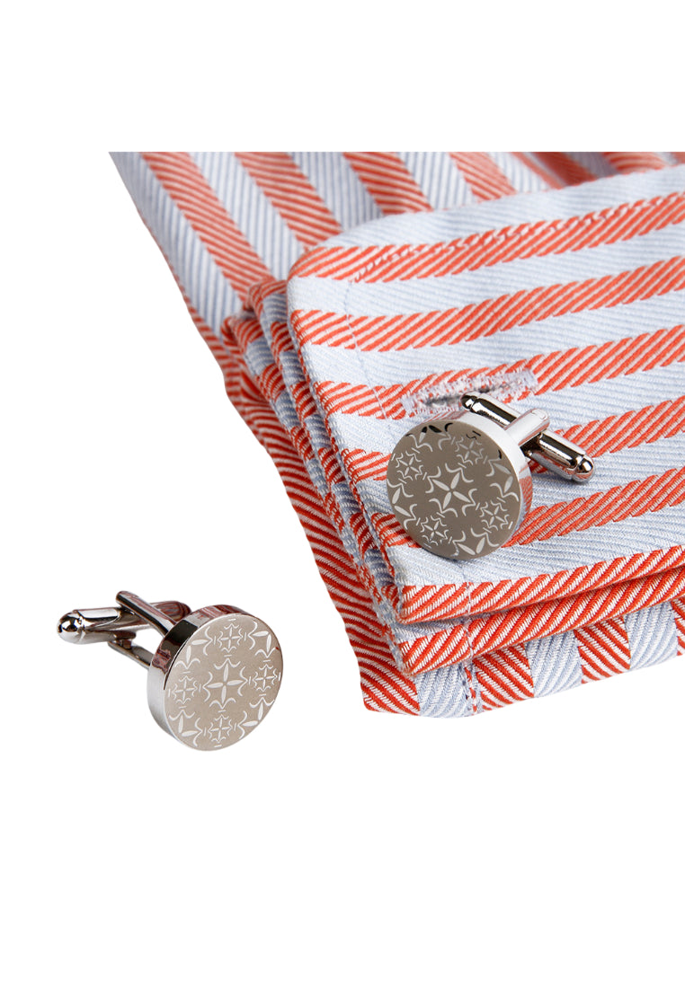 Men's Shirt Cufflinks Silver Round Laser Laser Patterned Sleeve Nails