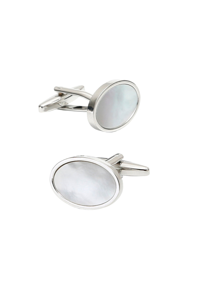 Pair Of Men's Cufflinks Simple French Light Luxury Oval Shell Silver Shirt Jewelry