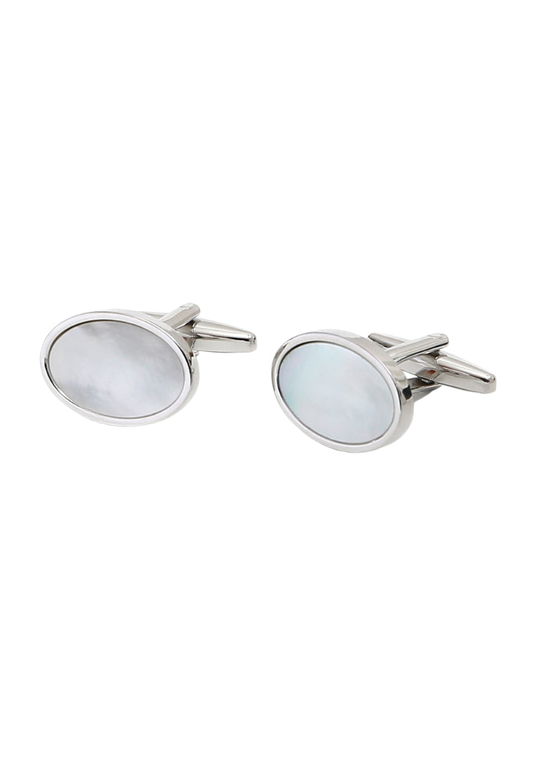 Pair Of Men's Cufflinks Simple French Light Luxury Oval Shell Silver Shirt Jewelry