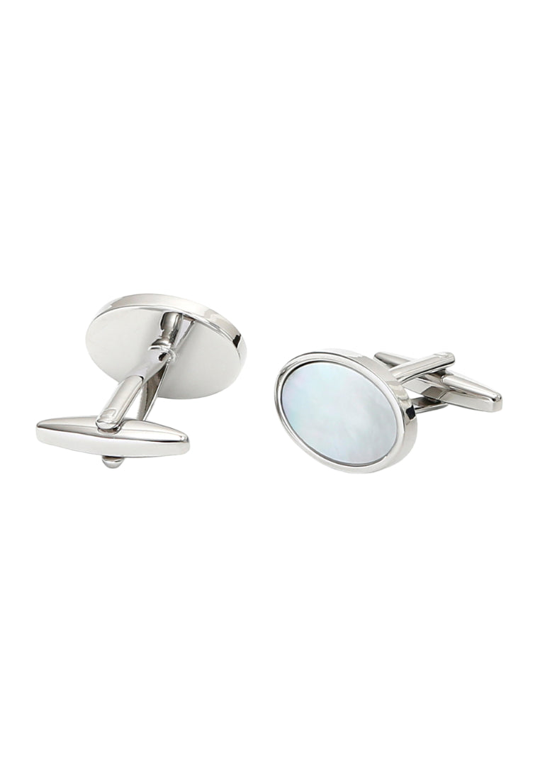 Pair Of Men's Cufflinks Simple French Light Luxury Oval Shell Silver Shirt Jewelry