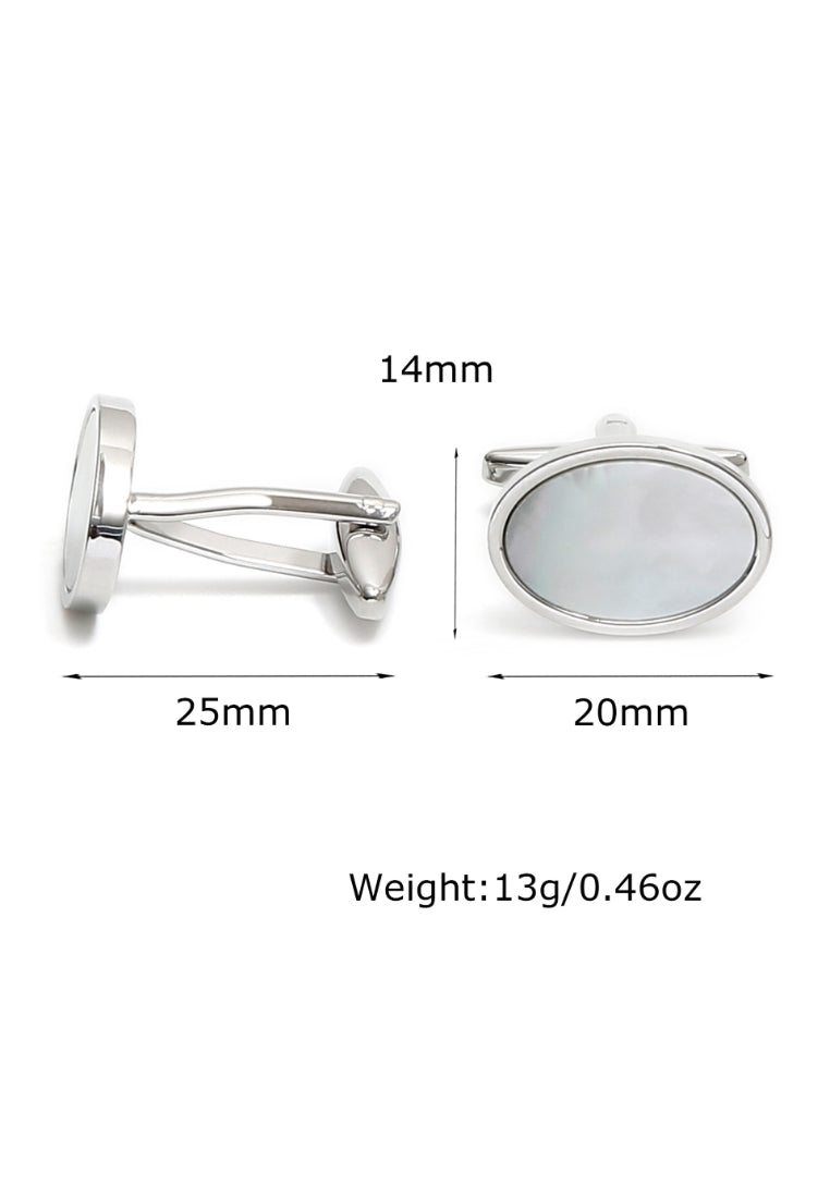 Pair Of Men's Cufflinks Simple French Light Luxury Oval Shell Silver Shirt Jewelry